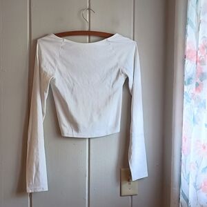Aerie White Long Sleeve Crop Top